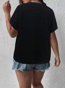 SHEIN LUNE Plus Floral Print Batwing Sleeve Blouse - Black - View 2