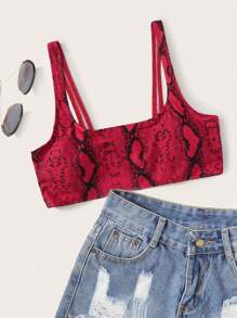 Summer Snakeskin Print Bikini Top - Red - View 3