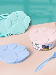 1pc Plastic Solid Color Paw Design Pet Can Lid For Cat And Dog For Food Preservation - Blue - View 1