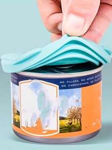 1pc Plastic Solid Color Paw Design Pet Can Lid For Cat And Dog For Food Preservation - Blue - View 2