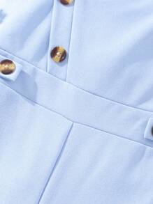 女孩紐扣細節背帶連身褲 - 藍色 - 查看 4