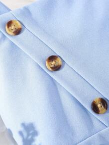 女孩紐扣細節背帶連身褲 - 藍色 - 查看 5