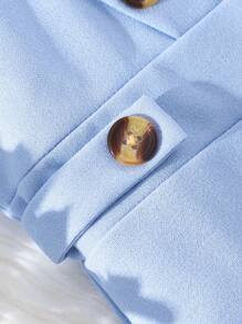 女孩紐扣細節背帶連身褲 - 藍色 - 查看 6