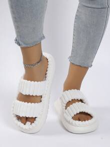 Dép đi trong phòng ngủ mềm mại dành cho nữ tối giản, Dép thời trang bằng vải - trắng - Xem 2