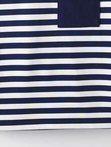 SHEIN 小男童條紋印花口袋貼布背心上衣 - 藍白色 - 查看 3