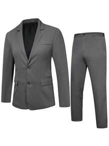 Manfinity Mode Men Single Breasted Blazer & Suit Trousers - Dark Grey - View 1