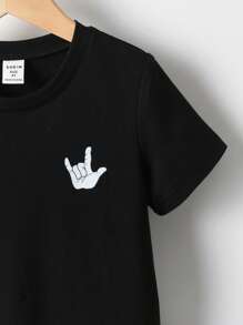 SHEIN Explorewe Young Boy Gesture Print Tee Without Necklace - Black - View 6