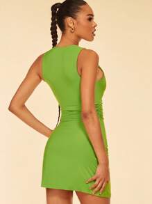 SHEIN BAE Đầm Xù Chia màu trơn Gợi cảm - Màu xanh chanh - Xem 2