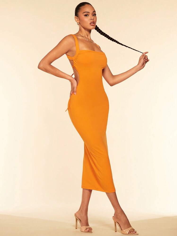shein orange dress SHEIN BAE Sexy Multicolor Spaghetti Strap Tiered Layer Maxi Cami Dress For  Women Resort Wear