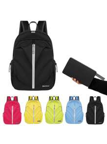 Girls Letter Patch Decor Functional Backpack - Blue - View 1