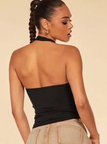 SHEIN BAE Women's Colorful Printed Halter Tank Top/Beach Cover Up/Adorable Crop Top, Summer/Graphic Tees Women/Asymmetrical Top/Crop Tops/Festival/Cute Tops/Going Out Tops/Graphics Woman T Shirts