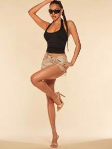 SHEIN BAE Women's Colorful Printed Halter Tank Top/Beach Cover Up/Adorable Crop Top, Summer/Graphic Tees Women/Asymmetrical Top/Crop Tops/Festival/Cute Tops/Going Out Tops/Graphics Woman T Shirts