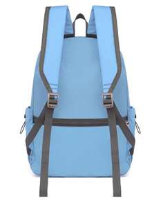 Girls Letter Patch Decor Functional Backpack - Blue - View 3