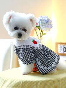 1pc Fabric Plaid Pattern Pet Dress For Cat And Dog For Summer - Black and White - View 7