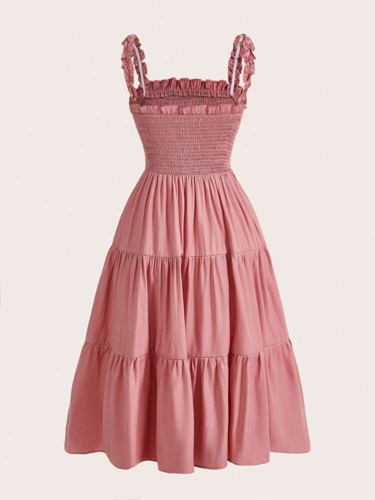 Aveloria Women's Casual Solid Color Drawstring Design Midi Dress - Dusty Pink - View 2