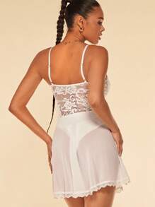 SHEIN BAE Đầm Lộ Lưng Tương phản ren Chi tiết cốc màu trơn Gợi cảm - trắng - Xem 2