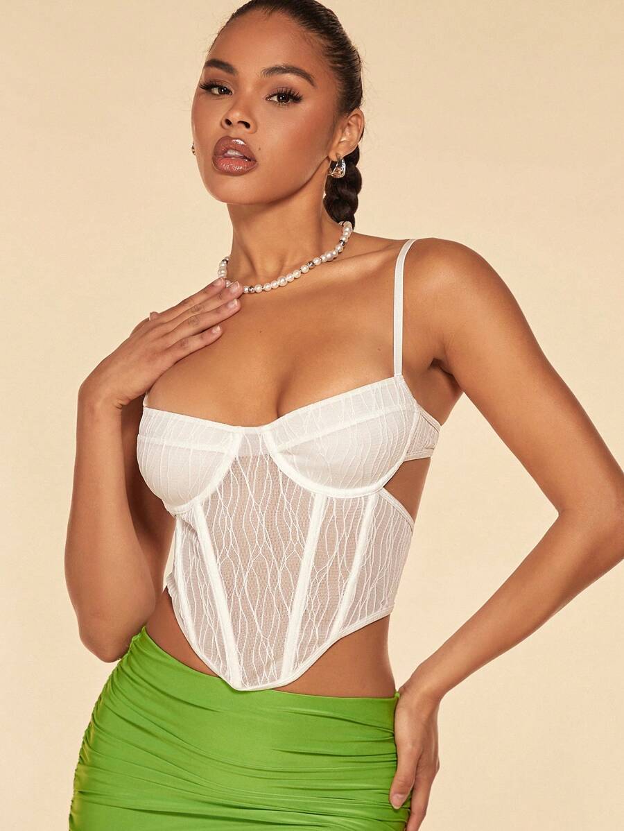 SHEIN BAE 不對稱下擺吊帶上衣 - 白色 - 查看 1