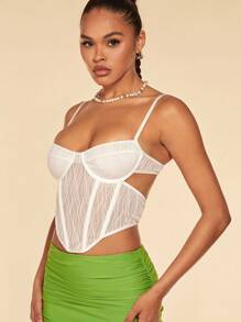 SHEIN BAE 不對稱下擺吊帶上衣 - 白色 - 查看 6