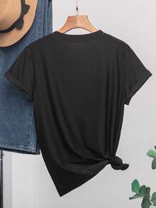SHEIN Essnce 素色圓領T恤 - 黑色 - 查看 2