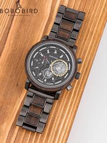 BOBOBIRD 1pc Men Two Tone Zinc Alloy Strap Fashion Water Resistant Round Dial Mechanical Watch, For Daily Life - Black - View 10