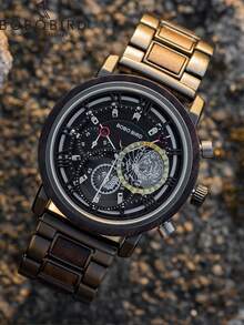 BOBOBIRD 1pc Men Two Tone Zinc Alloy Strap Fashion Water Resistant Round Dial Mechanical Watch, For Daily Life - Black - View 11