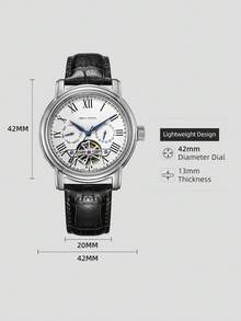 SEA-GULL 1pc Black Crocodile Embossed PU Polyurethane Strap Business Round Dial Skeleton Mechanical Watch, For Daily Life - White - View 6