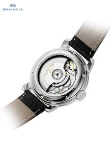 SEA-GULL 1pc Black Crocodile Embossed PU Polyurethane Strap Business Round Dial Skeleton Mechanical Watch, For Daily Life - White - View 8