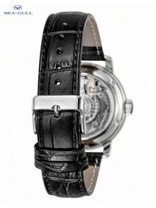 SEA-GULL 1pc Black Crocodile Embossed PU Polyurethane Strap Business Round Dial Skeleton Mechanical Watch, For Daily Life - White - View 10