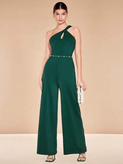 SHEIN Belle 單肩鏤空闊腿連體褲不附腰帶