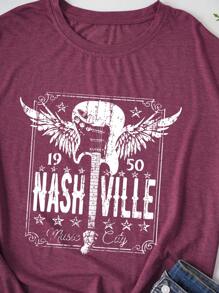 大碼翅膀和字母圖案T恤 - 紅木色 - 查看 4