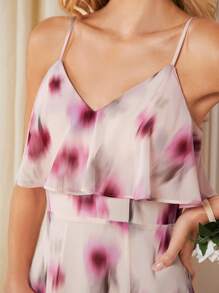 SHEIN Belle Allover Print Split Thigh Chiffon Bridesmaid Dress - Multicolor - View 2