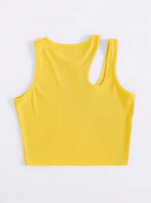 INAWLY 休閒實心鉤花肩肋織背心,適合夏季 - 黃色 - 查看 2