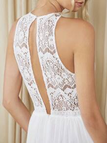 SHEIN Belle 蕾絲拼接吊脖婚紗連衣裙 - 白色 - 查看 7