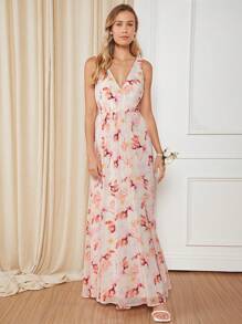 SHEIN Belle 印花蕾絲花邊雪紡伴娘洋裝 - 彩色 - 查看 1