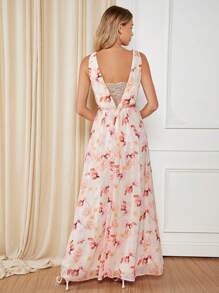 SHEIN Belle 印花蕾絲花邊雪紡伴娘洋裝 - 彩色 - 查看 2