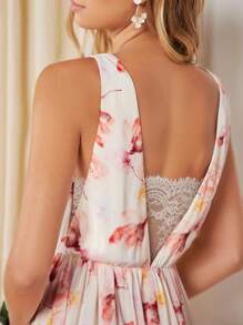 SHEIN Belle 印花蕾絲花邊雪紡伴娘洋裝 - 彩色 - 查看 3