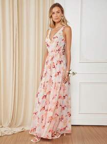 SHEIN Belle 印花蕾絲花邊雪紡伴娘洋裝 - 彩色 - 查看 6