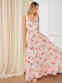 SHEIN Belle 印花蕾絲花邊雪紡伴娘洋裝 - 彩色 - 查看 7