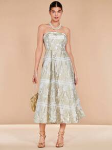 SHEIN Belle 提花抹胸連衣裙 - 香檳色 - 查看 1