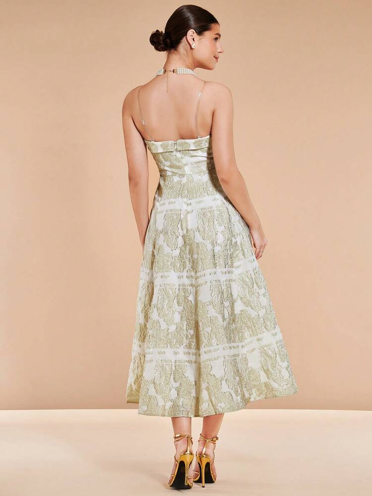 SHEIN Belle 提花抹胸連衣裙 - 香檳色 - 查看 2