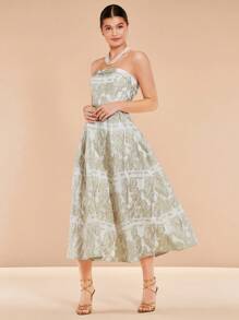 SHEIN Belle 提花抹胸連衣裙 - 香檳色 - 查看 3