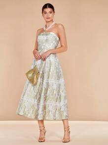 SHEIN Belle 提花抹胸連衣裙 - 香檳色 - 查看 4