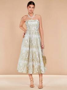 SHEIN Belle 提花抹胸連衣裙 - 香檳色 - 查看 5