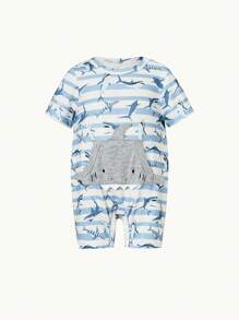 Cozy Pixies Bé trai sơ sinh Hoạt hình In cá voi Romper Không có Mũ Và Vớ - Nhiều màu - Xem 3