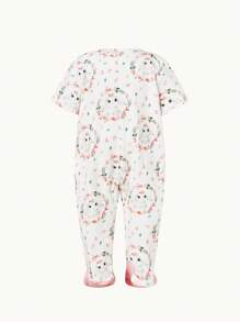SHEIN Newborn Baby Floral & Rabbit Print Ruffle Trim Footed PJ Set With Handband & Gloves & Storage Bag - Multicolor - View 2