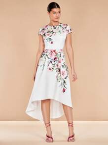 SHEIN Belle 印花高低下擺伴娘洋裝 - 彩色 - 查看 4