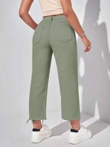 Solid Raw Hem Cropped Jeans - Mint Green - View 2