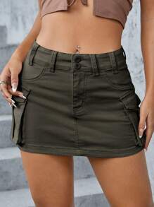 SHEIN ICON Falda en mezclilla con bolsillo con solapa