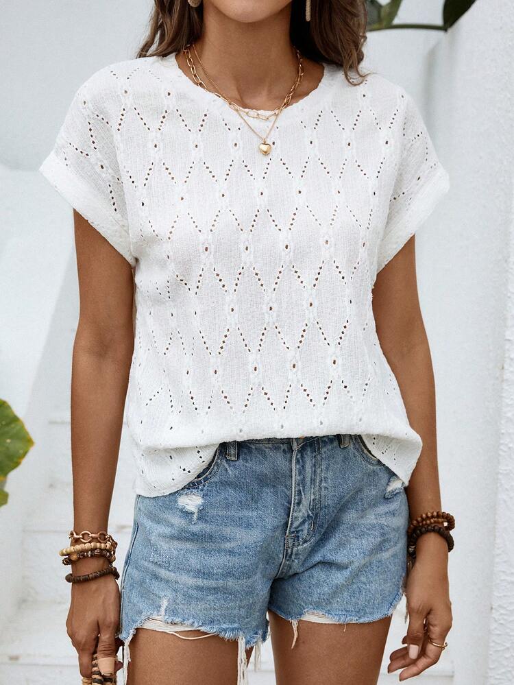 SHEIN LUNE Camiseta unicolor de manga murciélago - Beis - Añade 3