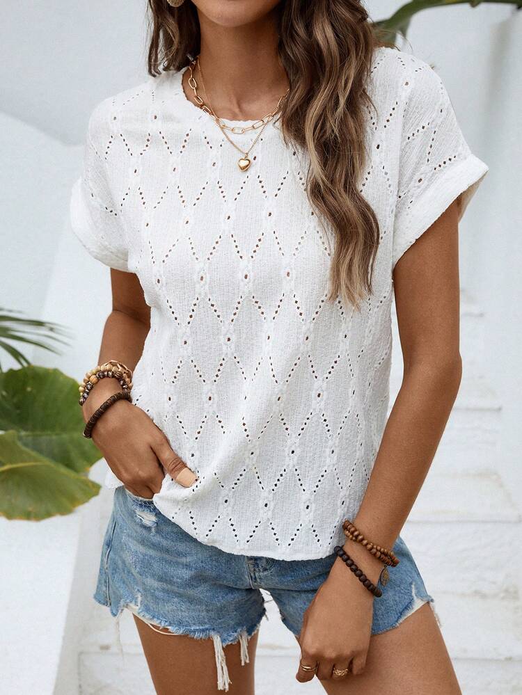 SHEIN LUNE Camiseta unicolor de manga murciélago - Beis - Añade 4